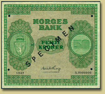 50 kroner seddel specimen