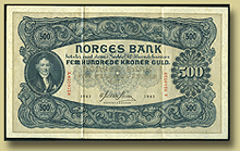 norsk pengeseddel på auksjon