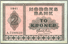 norsk seddel 2 kr 1941